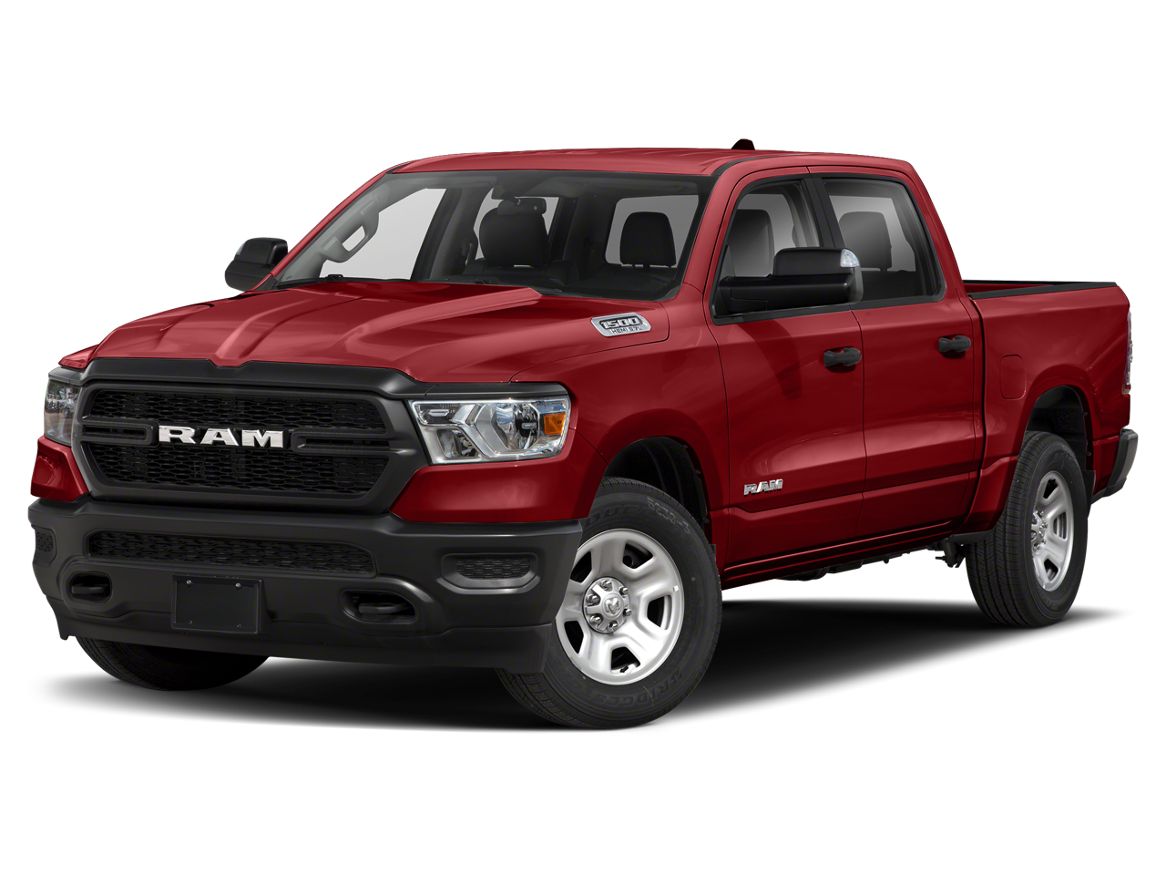 2021 RAM 1500 Tradesman Crew Cab 4x4 5'7' Box in Flame Red Clearcoat — front three-quarter view