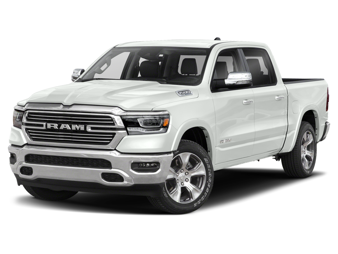 2022 RAM 1500 Laramie Crew Cab 4x4 5'7' Box in Bright White Clearcoat — front three-quarter view