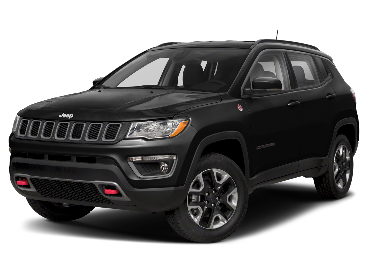 2019 Jeep Compass Trailhawk in Spitfire Orange Clearcoat — front three-quarter view