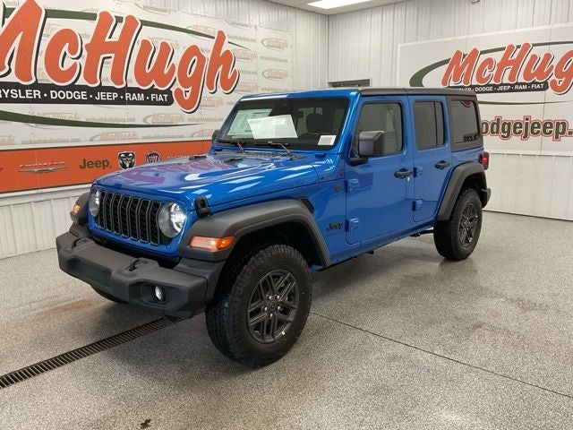 2026 Jeep Wrangler WRANGLER 4-DOOR SPORT S in Hydro Blue Pearl-Coat Exterior Paint — front three-quarter view