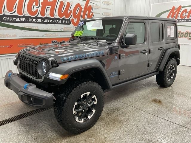 2025 Jeep Wrangler 4xe Rubicon 4xe in Granite Crystal Metallic Clearcoat — front three-quarter view