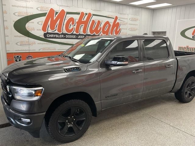 2021 RAM 1500 Big Horn Crew Cab 4x4 5'7' Box in Granite Crystal Metallic Clearcoat — front three-quarter view